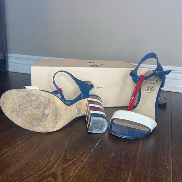 Aldo Handmade 4 1/2” Leather High Heel Sandals Size 7- Red, White and Blue - Picture 5 of 7